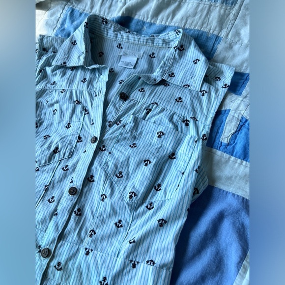 Y2K Urban Outfitters Anchor Print Dress Nautical Blue Striped Button-Up Dress XS - Picture 9 of 15